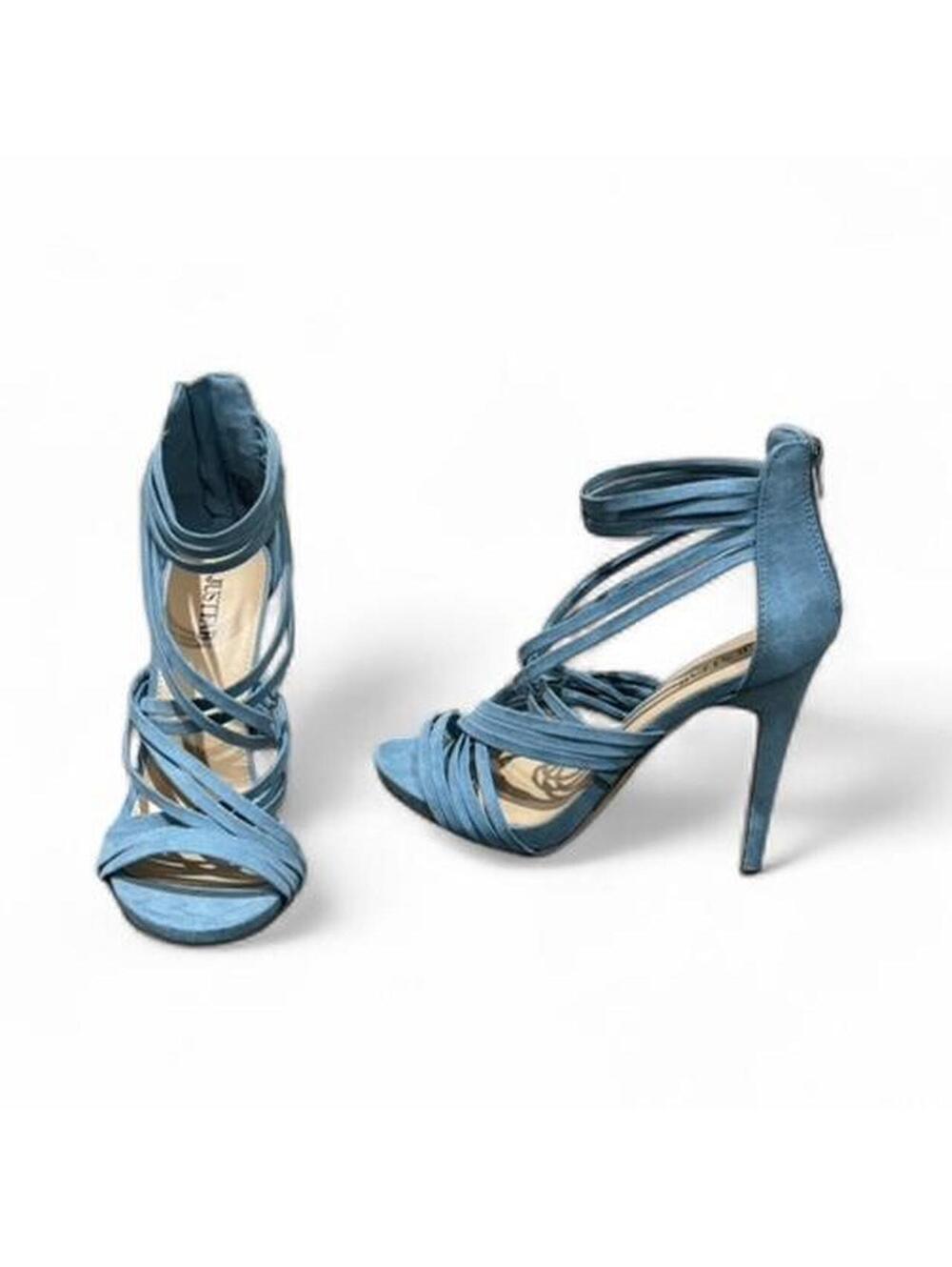 Blue strappy high heels #glamour #heels #party